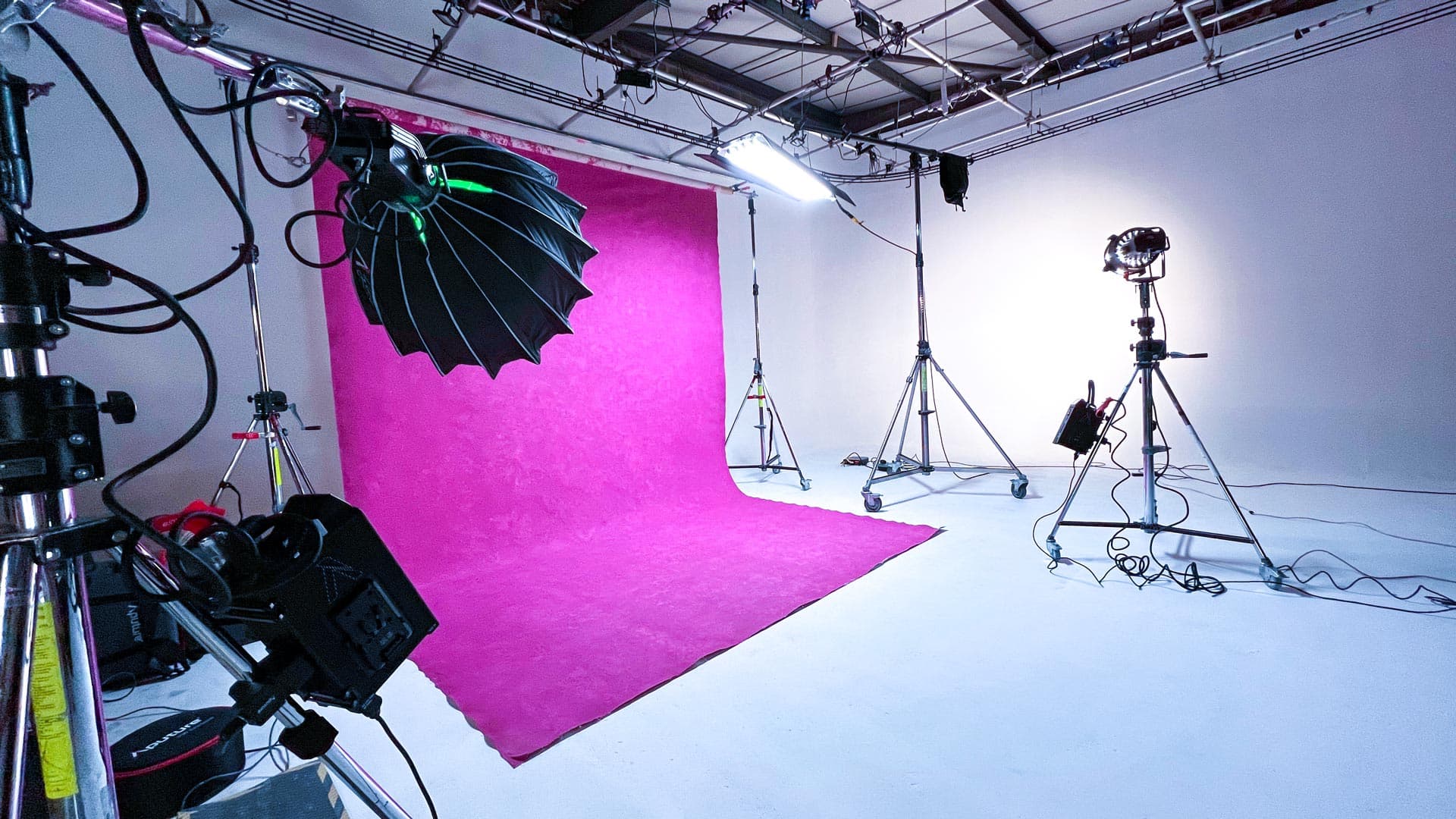Creative studio lighting setup with production equipment